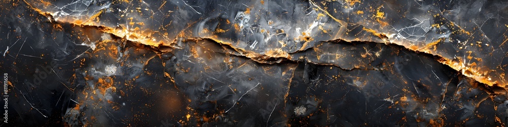 Aufkleber Mesmerizing Black Marble Texture with Fiery Cracks and Molten Splatter Patterns Conveying Dramatic Intensity