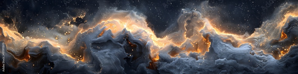 Poster captivating cosmic eruption:fiery celestial phenomenon in a dramatic galactic backdrop