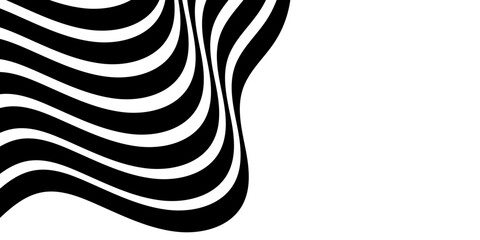 Black on white Abstract perspective wave line stripes with 3d dimensional effect isolated on white. Abstract wave element for design