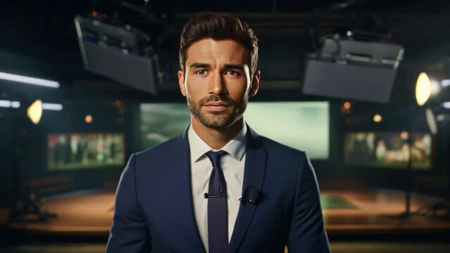 A seasoned TV presenter delivering insightful commentary