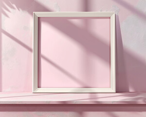 Contemporary empty picture frame mockup on a pastel pink wall soft shadows for a delicate appearance