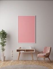 Minimalist Frame Mockup Hanging on a Stylish Wall in a Modern Apartment, Perfect for Displaying Artwork, Posters, or Photography