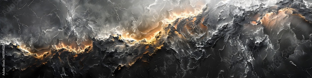 Fototapete dramatic fiery black marble texture with explosive stormy clouds and fractal-like patterns creating 