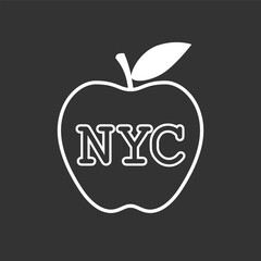 Big Apple symbol of New York. Apple with letters NYC isolated sign on black background. Vector illustration