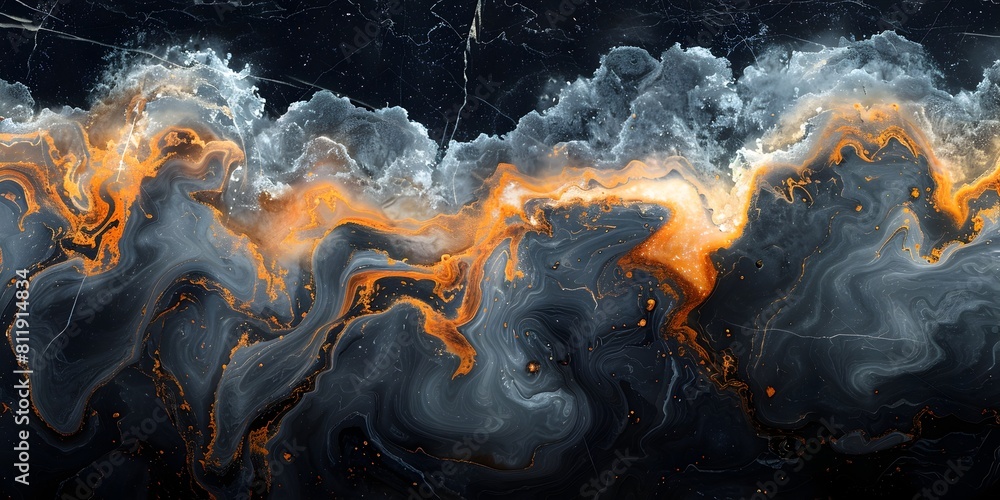 Poster captivating abstract marble texture with fiery swirls and ethereal monochrome patterns