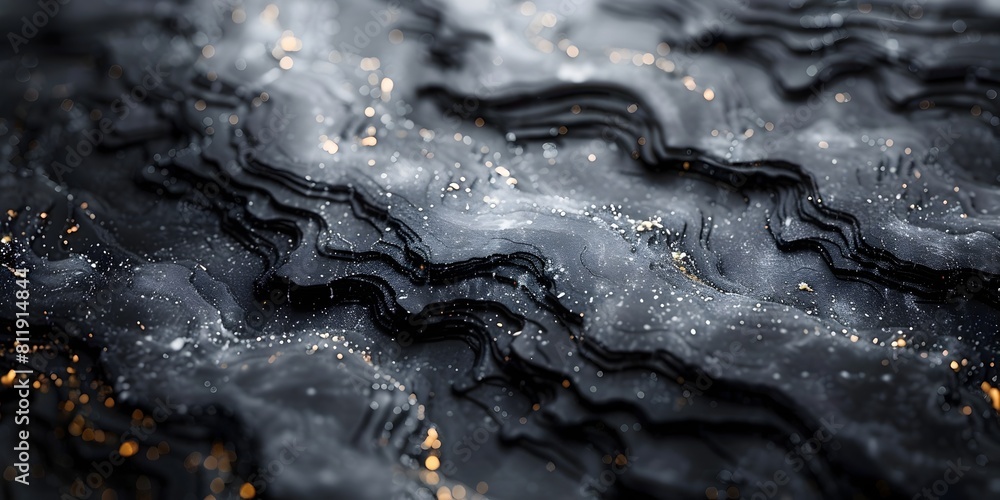 Poster dramatic and mesmerizing black marble texture with flowing liquid patterns and waves of light