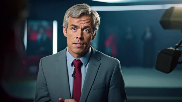 A seasoned TV presenter delivering insightful commentary