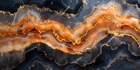 Obraz premium Captivating Black Marble Backdrop with Swirling Patterns and Golden Accents