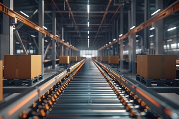 Naklejka premium Conveyor Belt With Boxes