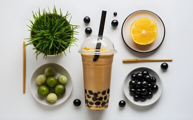 Taiwanese bubble tea with tapioca pearls