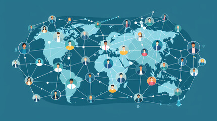Global network community, offshore or remote work around the world, social media or work networking, connect or link people together concept, business people connect with line around global world. --a