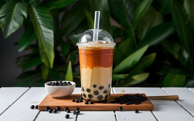 Taiwanese bubble tea with tapioca pearls
