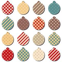 Scrapbook vector illustration set with New Year and Christmas decor balls on white background 
