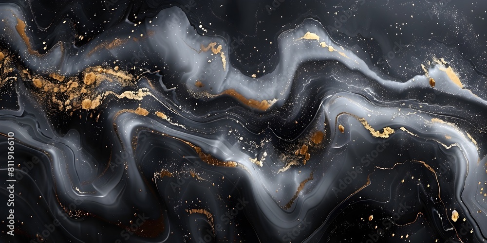 Poster captivating marble-inspired abstract artwork with swirling metallic tones and shimmering textures