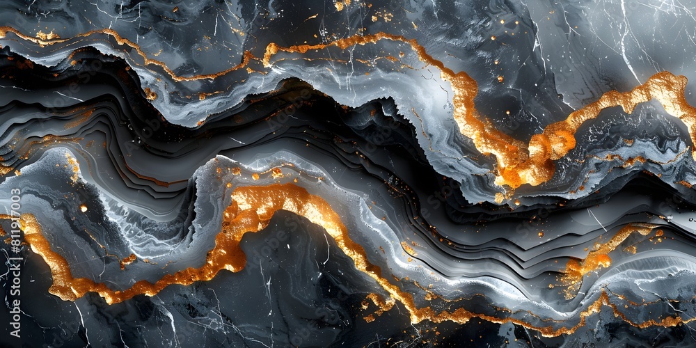 Aufkleber mesmerizing marble surface with golden veins and dynamic fluid patterns showcasing the captivating b