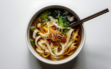 Udon noodles in broth with toppings