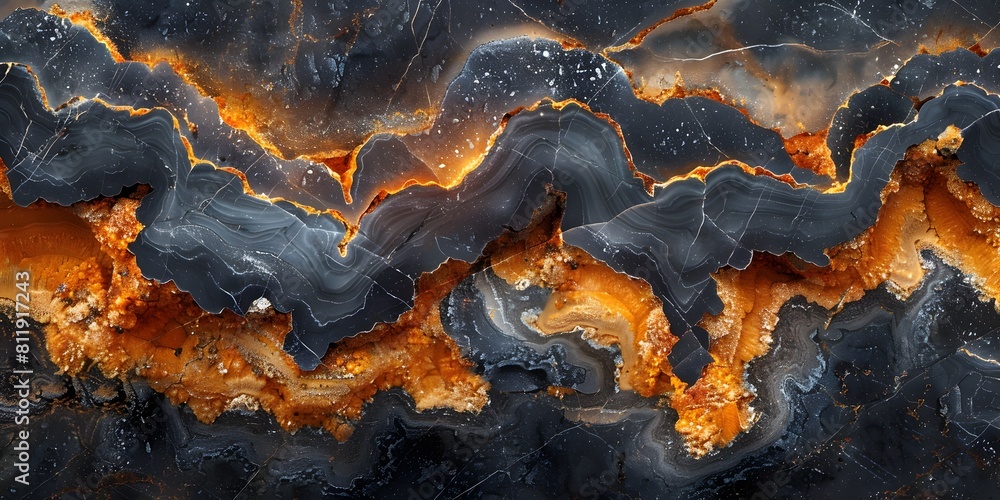Poster dramatic fiery molten marble abstract background with chaotic fracture patterns and glowing volcanic