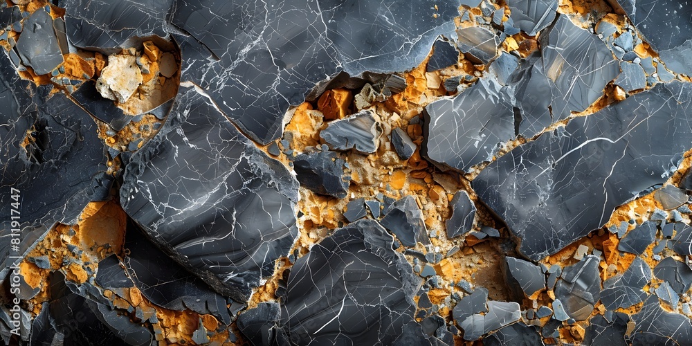 Poster Black Marble Background with Distinctive Golden Veins and Textured Patterns - Elegant and Sophisticated Natural Stone Surface for Premium Branding