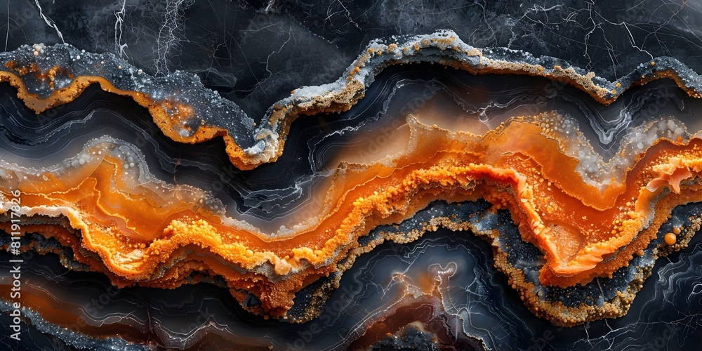 Poster mesmerizing black marble background with vibrant orange and metallic accents showcasing intricate ge
