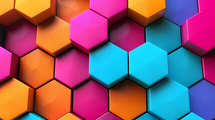 3D rendering of abstract background with glowing hexagons. Futuristic honeycomb pattern, Abstract background hexagon pattern with glowing lights, AI Generated