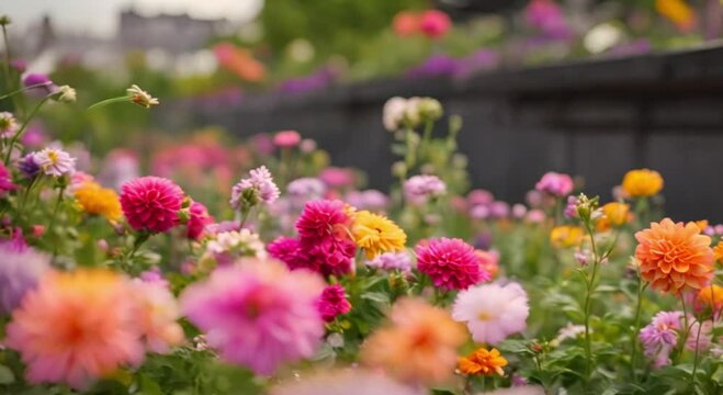 Flowers bring color and life to urban environments, from rooftop gardens to street planters - Generative Ai