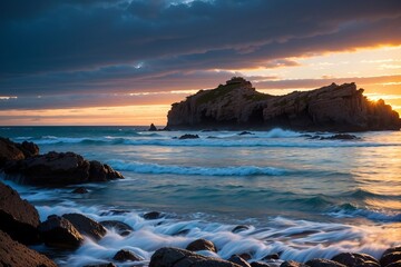 Obraz premium Long Exposure wallpaper of a coast Landscape , mobil Wallpaper.