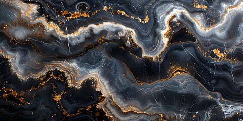 Captivating Swirls of Black Marble with Glimmering Golden Accents