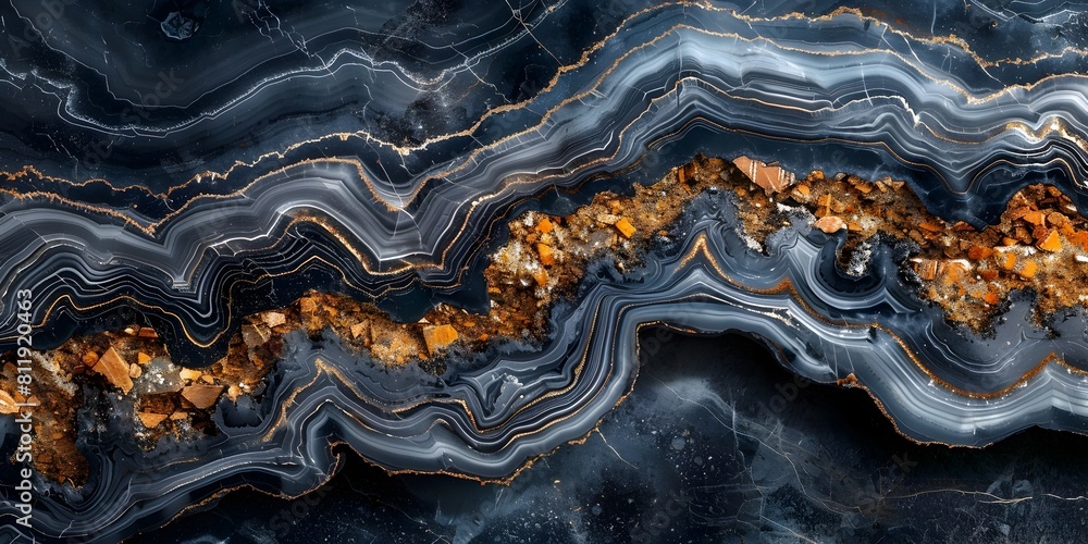 Aufkleber stunning rippling layers of dark marble with warm metallic accents,providing a captivating and luxur