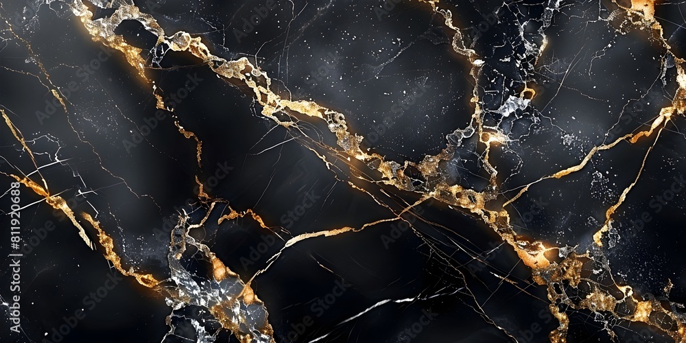 Poster elegant and dramatic black marble background with striking golden veins and intricate patterns