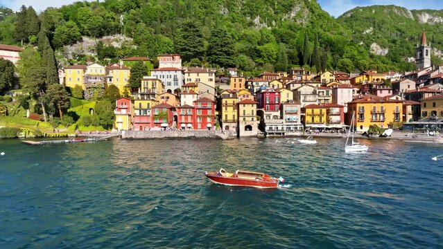Boats on the shore of the village near Lake Como, Italy