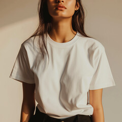 Woman in White T-Shirt for Mockups and Editing