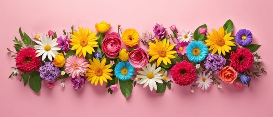 Illustration of vibrant spring flowers arranged on a flat background