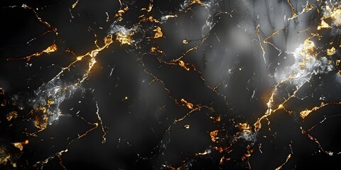 Dramatic Dark Marble Backdrop with Intricate Golden Veining and Cracked Texture for Luxury Branding and Design