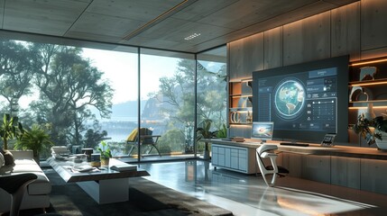 A contemporary living room filled with trendy furniture including a flat screen TV