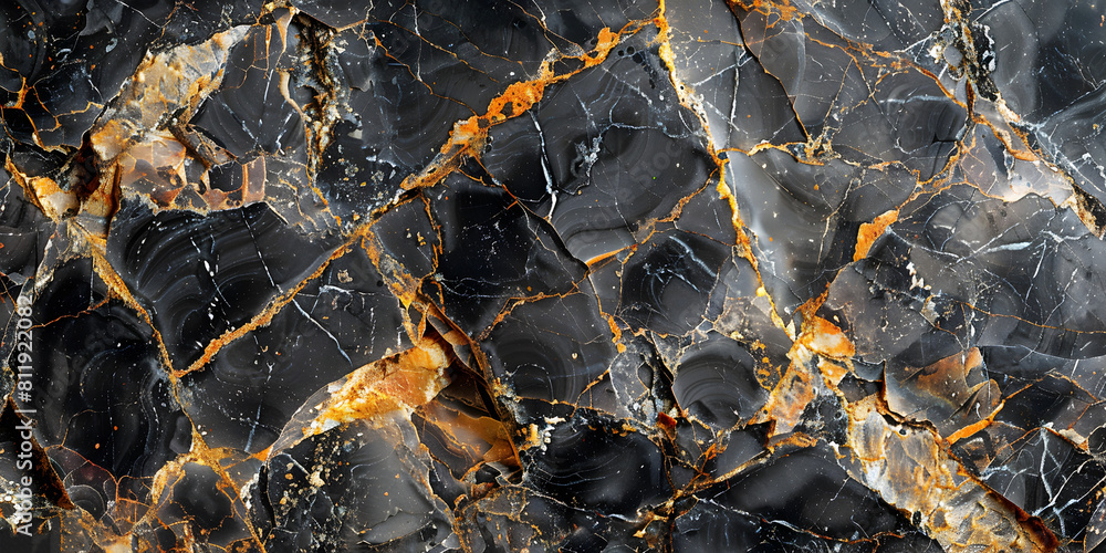 Poster exquisite black marble background with striking golden veins and intricate patterns