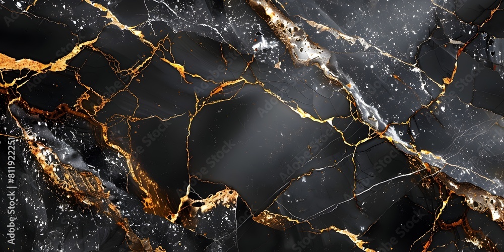 Aufkleber black marble background with golden veins and intricate patterns showcasing a luxurious and sophisti