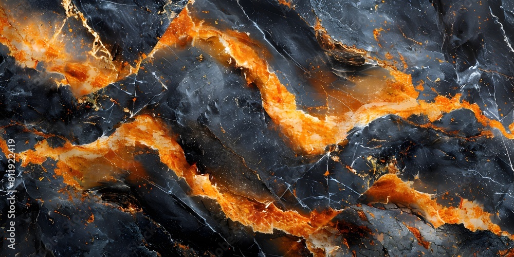 Poster fiery marble explosion backdrop with intricate cracks and fractures in scorching tones of black and 