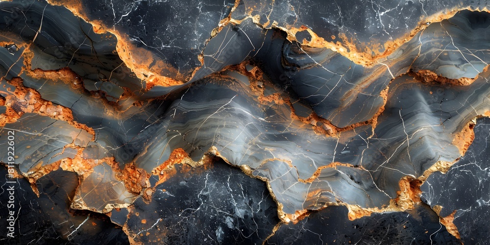 Poster black marble textured background with cracked and shiny orange patterns for luxury and elegant desig