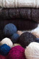 Balls of wool. Knitted fabric.