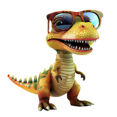 The image shows a cartoon dinosaur wearing glasses. The dinosaur is smiling and looks friendly. It...