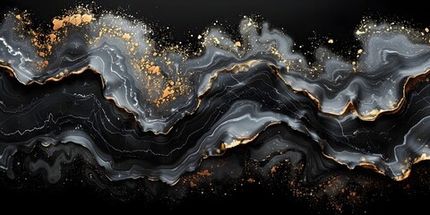 Captivating Metallic Swirls and Glittering Motifs in a Dramatic Black Marble Masterpiece