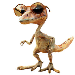 The image shows a small dinosaur wearing horn-rimmed glasses