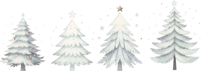 Fototapeta premium Watercolor Christmas tree clipart pastel color, white Xmas tree background transparent png