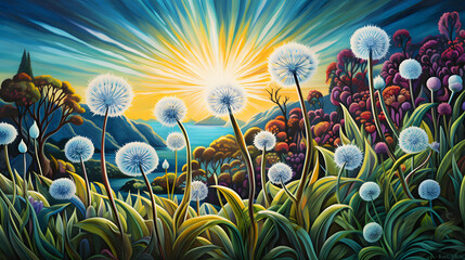 dandelion daydream art landscape oil painting background poster decoration painting
