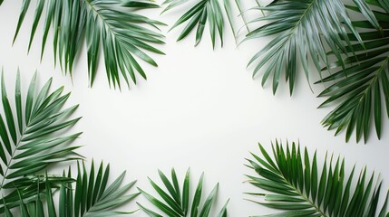 Green palm leaves on white background. AIG51A.