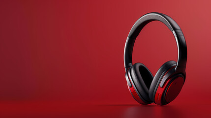 Stylish headphones with pads on red color background --ar 16:9 