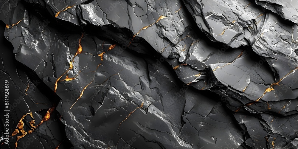 Poster black marble cracked texture abstract background with golden cracks and fractal patterns,premium nat
