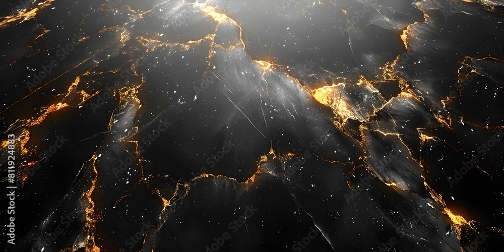 Poster mesmerizing marble metamorphosis:black backdrop with radiant golden splashes and flowing energy