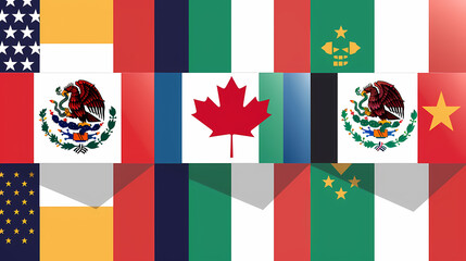 Vector Flags of NAFTA Countries Canada, United States of America and Mexico. The North American Free Trade Agreement --ar 16:9 - obrazy, fototapety, plakaty