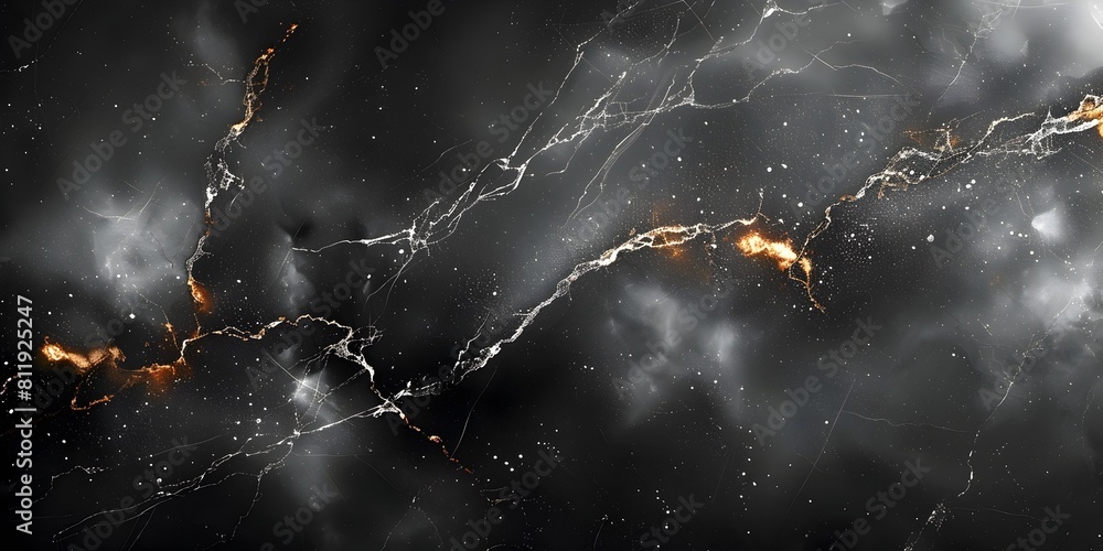 Poster Black Marble Textured Background with Dramatic Cracks and Fractal Patterns for Premium and Sophisticated Designs